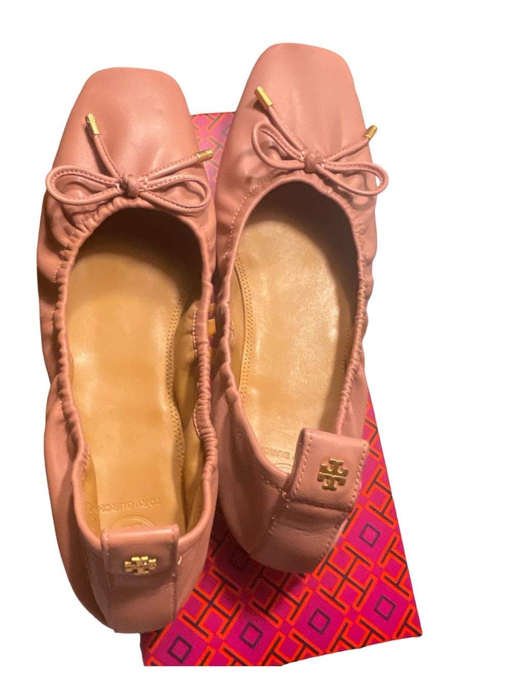 TORY BURCH PINK SQUARE TOE BALLET FLATS